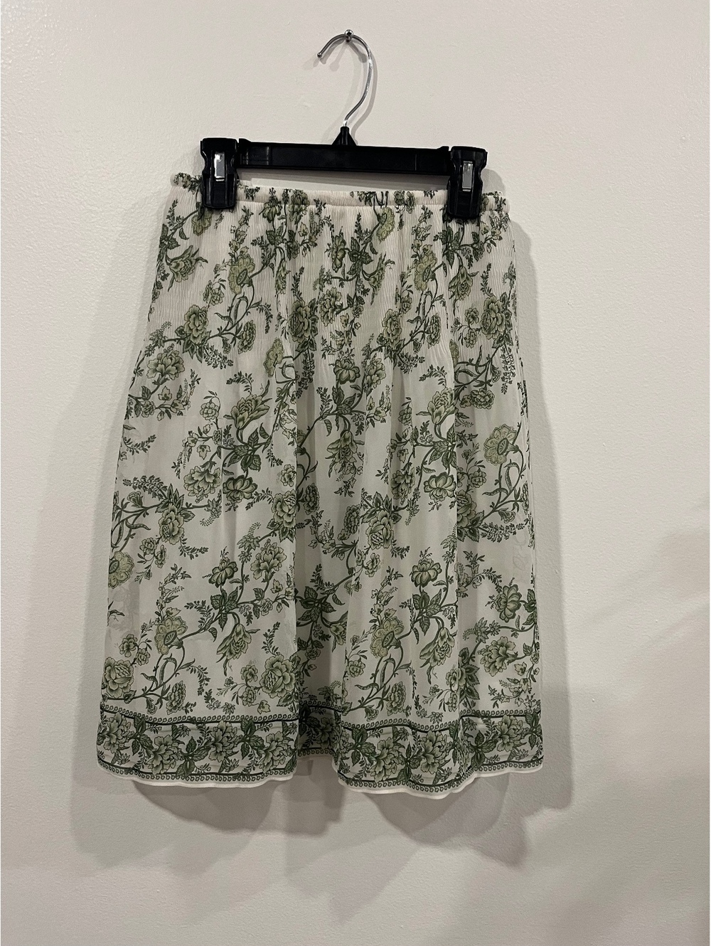 Max Studio White and Green Floral Midi Skirt